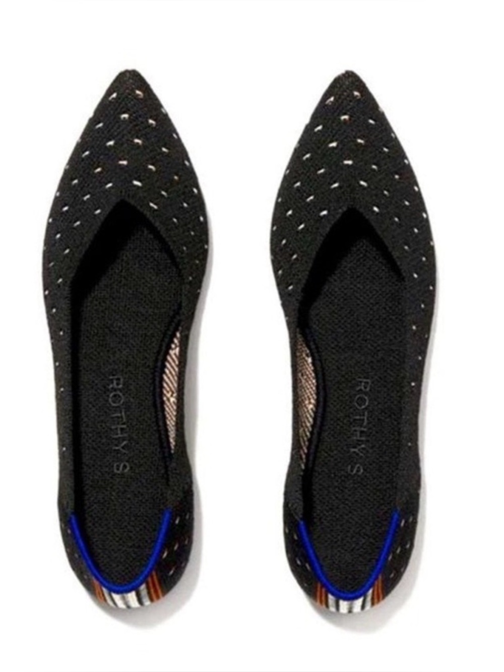 Rothy’s The Point - Ivory Polka Dot  Black - size 9.5